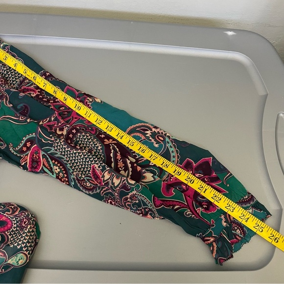 SUNCOO XL Paisley Ruffle Button Up Dress Blouse Green Pink Career Casual Office - Picture 10 of 12